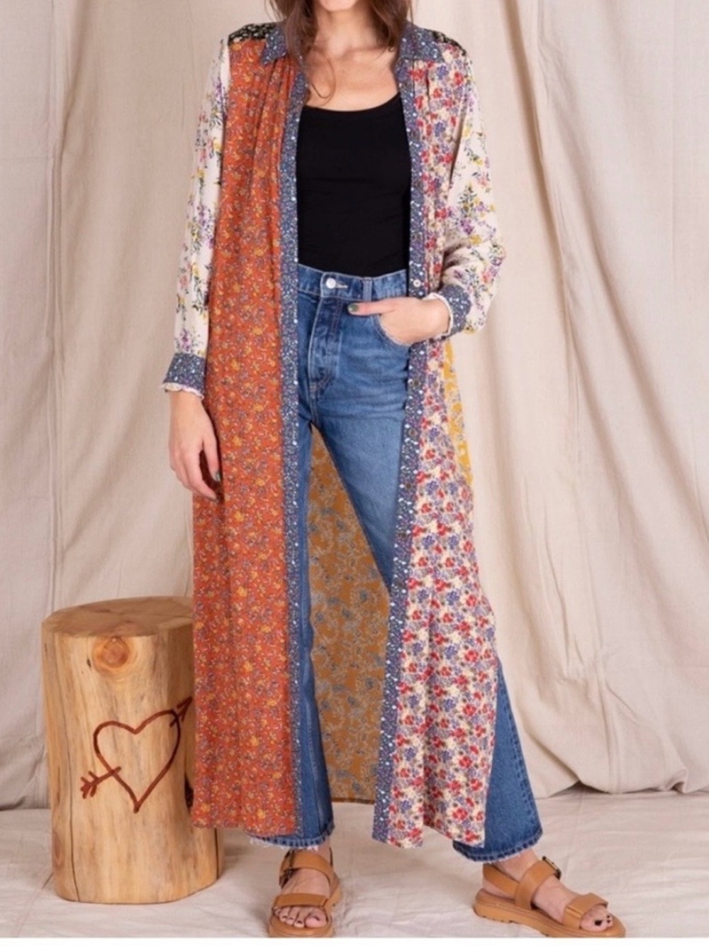NATURAL LIFE Esme Patchwork Mixed Floral Long Sleeve Maxi Shirt Dress - - Picture 3 of 10